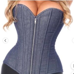 Daisy Top Shelve Blue Denim Zipper Corset